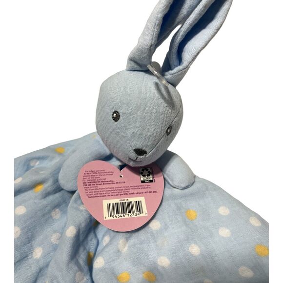 Parent's Choice Blue Bunny Yellow Polka Dot Baby Lovey Security Blanket Walmart - Picture 6 of 8